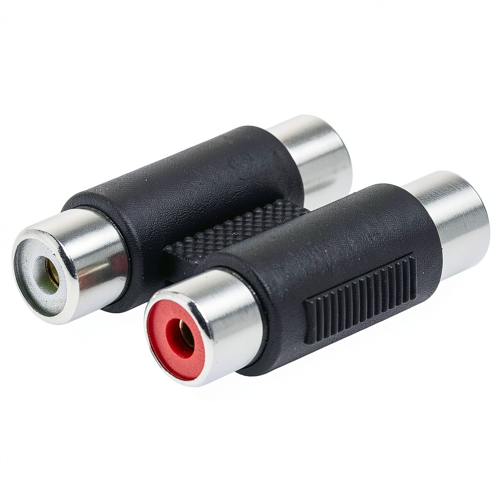 Installing RCA Female to Female Adapter RFAdapter Nickel on a wooden desk