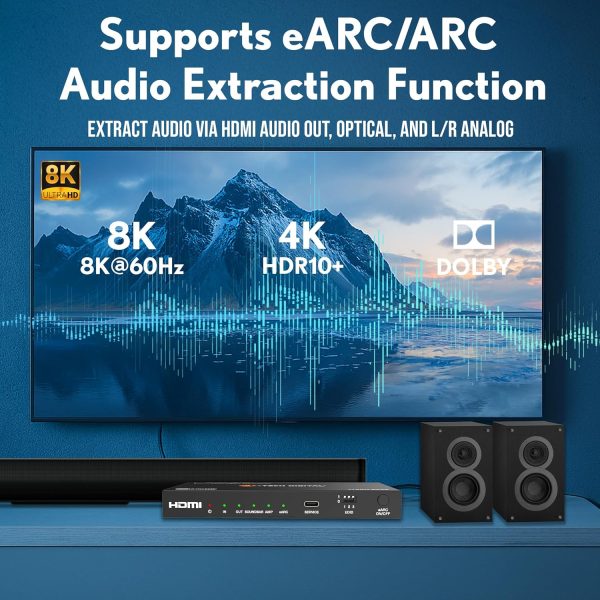 J-Tech Digital HDMI Audio Extractor 4K 30Hz 60Hz eARC-3