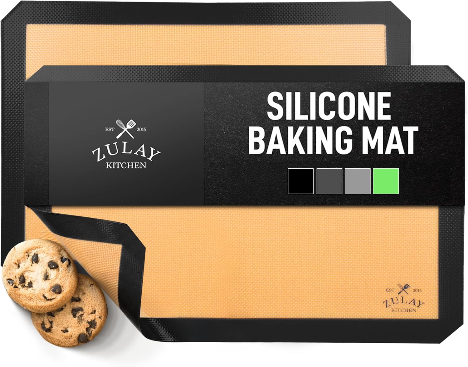Zulay Kitchen silicone baking mats on a baking sheet with cookies