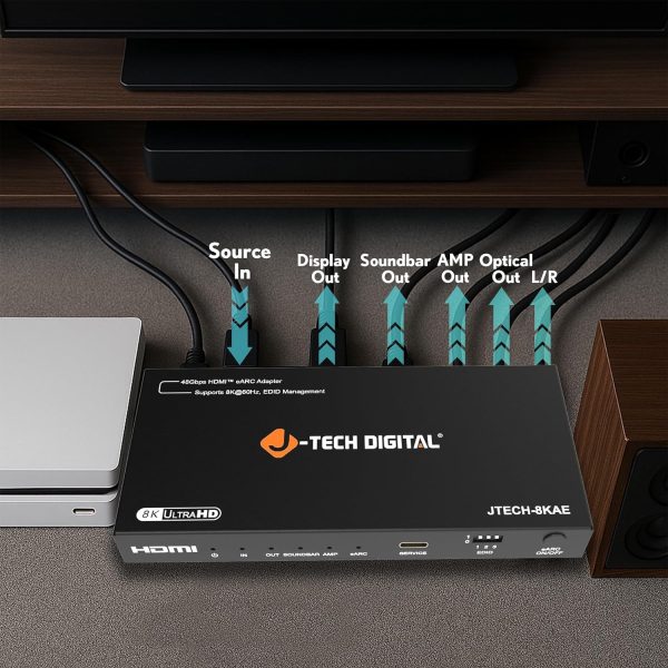 J-Tech Digital HDMI Audio Extractor 4K 30Hz 60Hz eARC-7