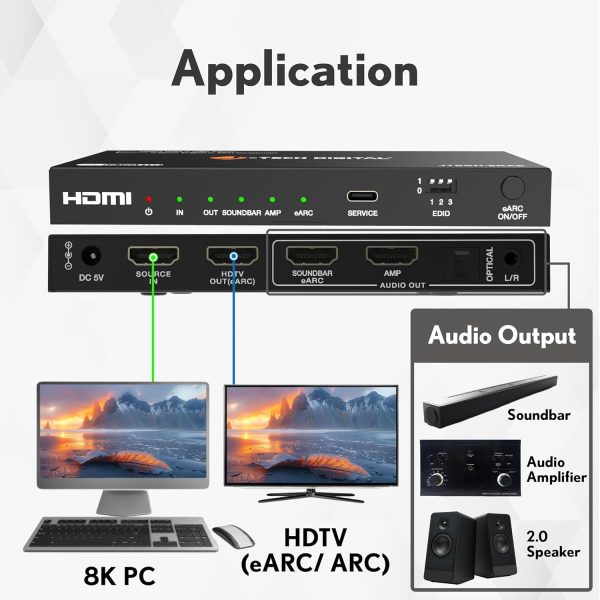 J-Tech Digital HDMI Audio Extractor 4K 30Hz 60Hz eARC-5