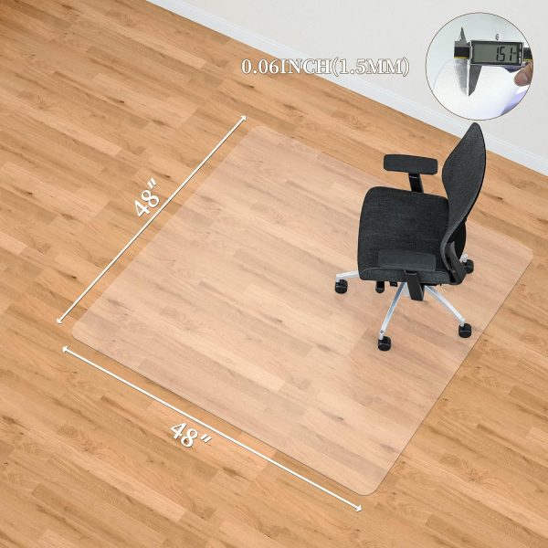 Office Chair Mat for Hard Floors, 48” x 48” Large Floor Protector Mats, Easy Rolling Desk Chair Mat for Hardwood, Clear, Easy to Clean (Square)-6