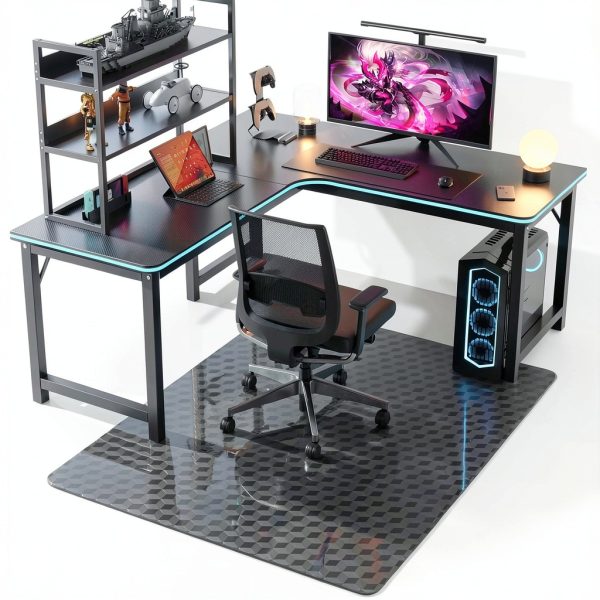 Chair Mat SALLOUS 30x48 Black 3D Geometric Carpet Protector-8